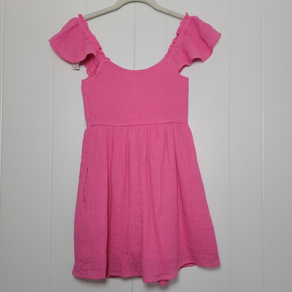 NWT Hollister Flutter Sleeve Smocked Romper Mini Dress Pink V Neck Cotton SM Reg - Picture 8 of 14